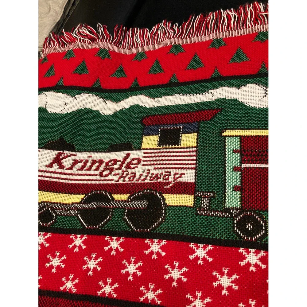 Christmas Holiday Woven Throw Blanket Santa Trains Kringle Railway Decor